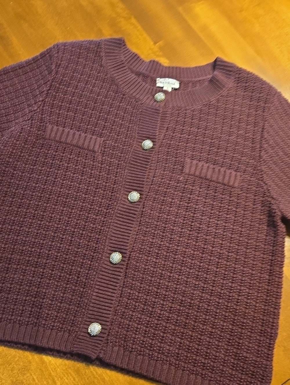 Women's Knit Cardigan Sweater in Plum - Elegant Button Front